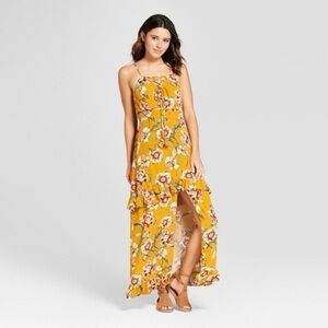 Xhiliration Floral Yellow‎ Maxi Dress women’s size medium